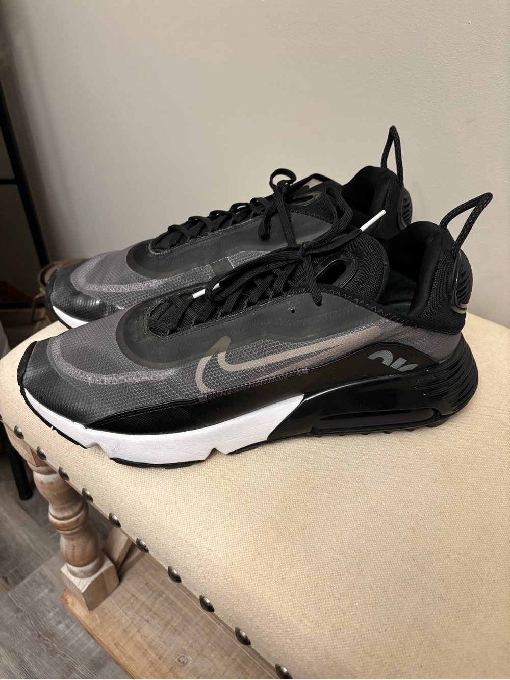 Nike Air Max 2090 Black Wolf Grey White CW7306-001 Men's Size 14 Running Shoes